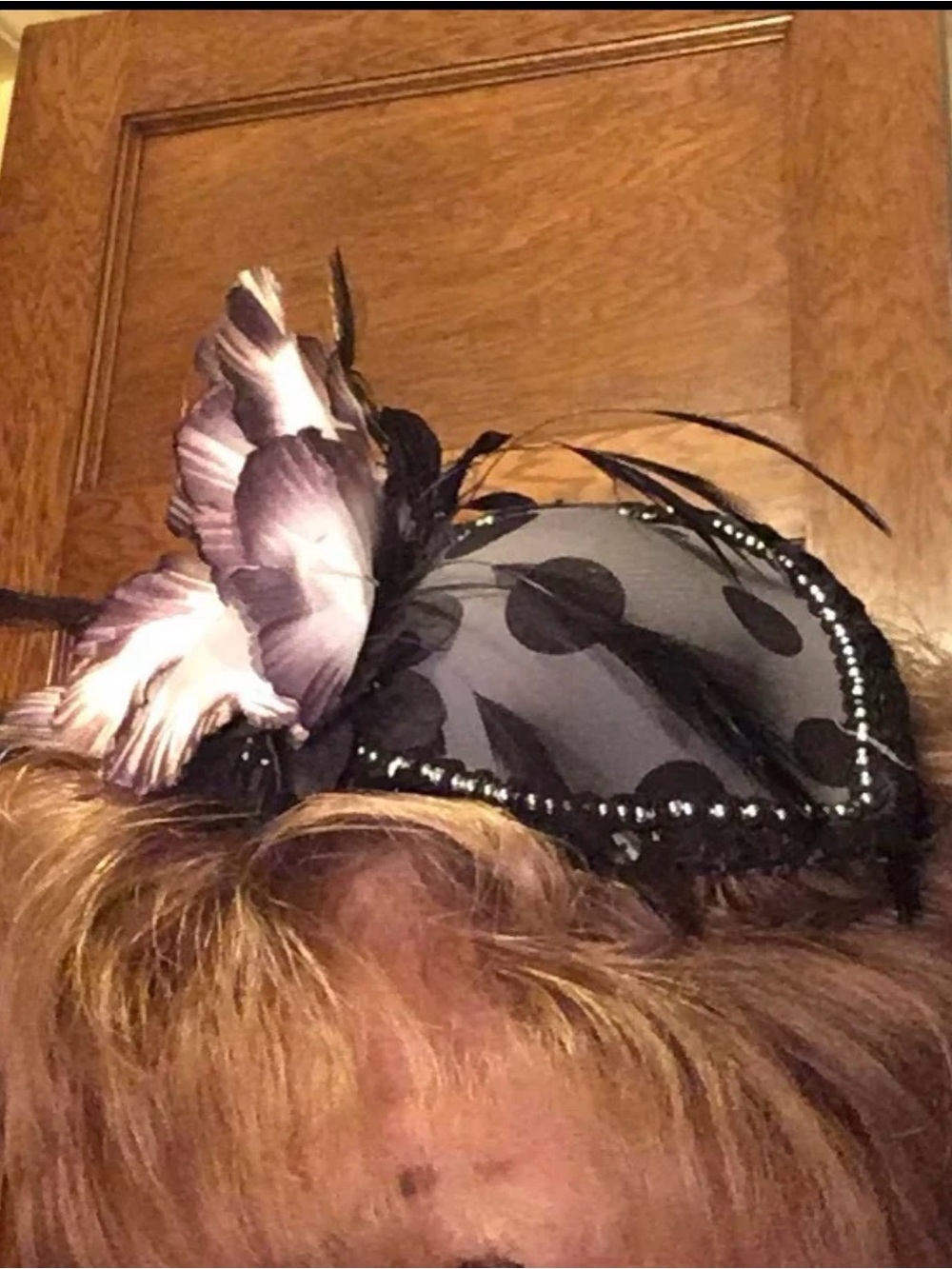 Boo-B Bonnet Black Gray Polka Dot Fascinator